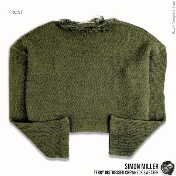 SIMON MILLER DISTRESSED CREWNECK SWEATER IN MOSS GREEN TERRY CLOTH 2016 OVERSIZE - Picture 5 of 15